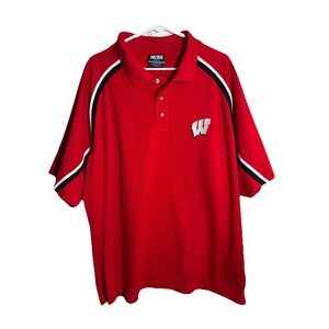 Wisconsin Badgers‎ NCAA Polo Shirt XL Red Black White Trim Embroidered Logo